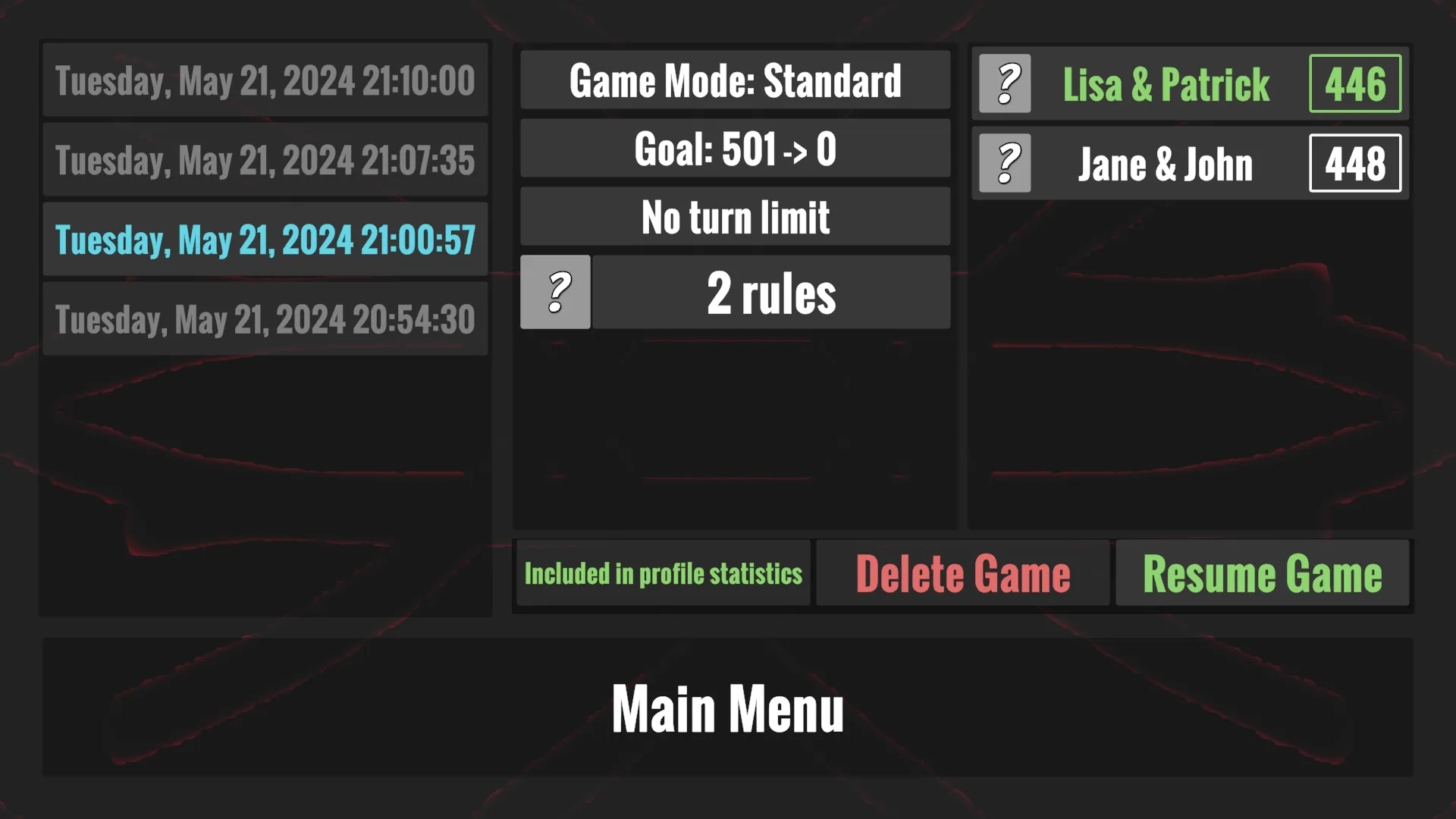 Game history overview
